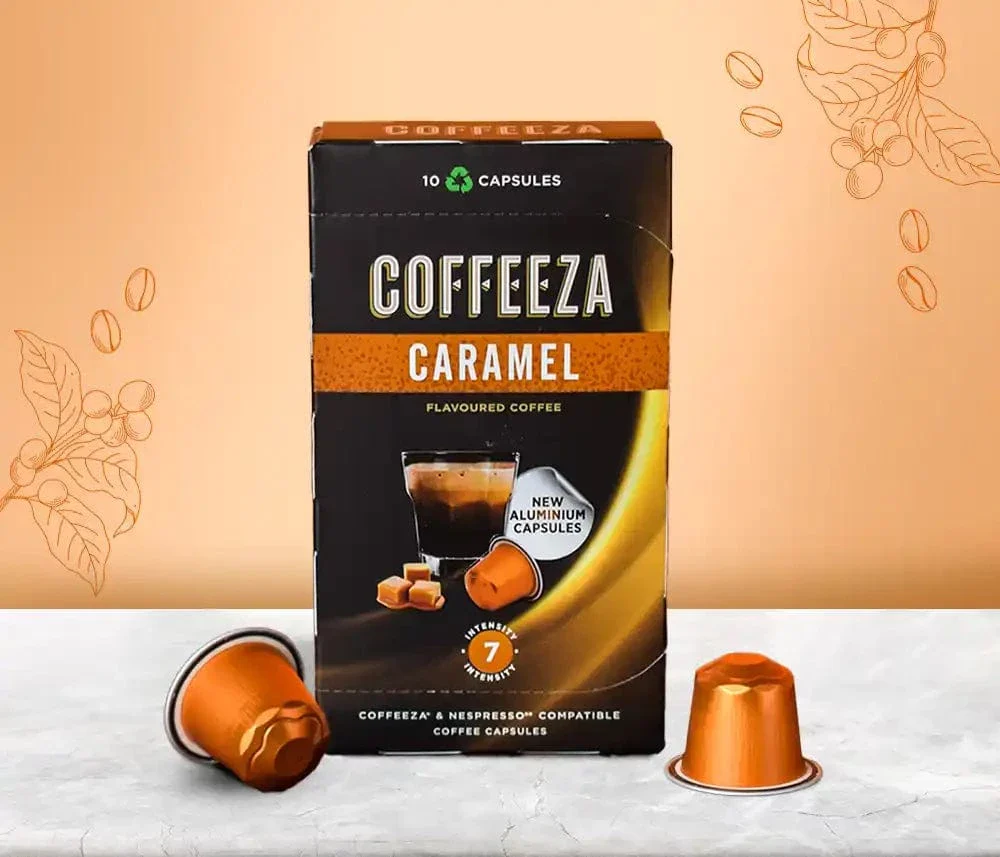 coffeeza-caramel-100-arabica-flavoured-aluminium-coffee-capsules-nespresso-compatible-ccs-alu-car1-ver1-01-1171607655 Flavored Capsules – Caramel - Image 1