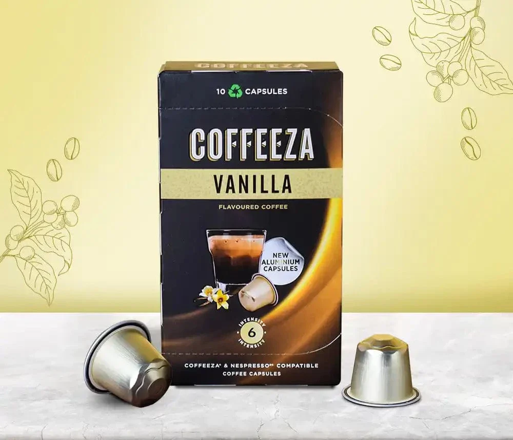coffeeza-vanilla-100-arabica-flavoured-aluminium-coffee-capsules-nespresso-compatible-ccs-alu-van1-ver1-01-1171607606 Flavored Capsules – Vanilla - Image 1